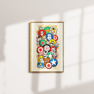 crimson signal portrait — oak frame