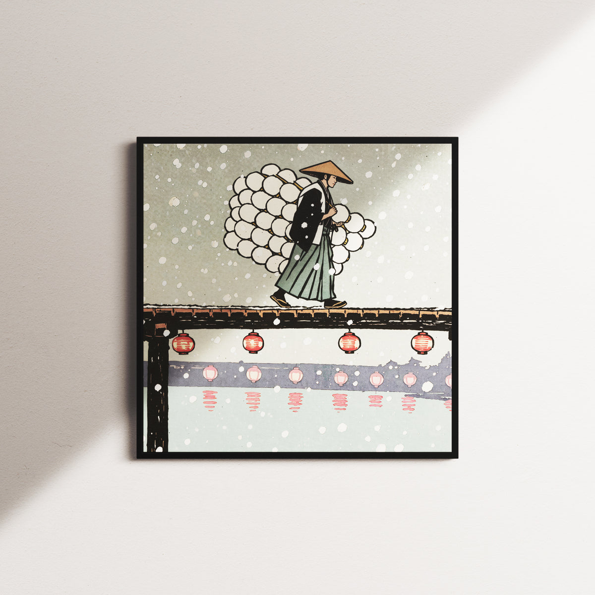 Lantern Crossing — AI art print, black frame