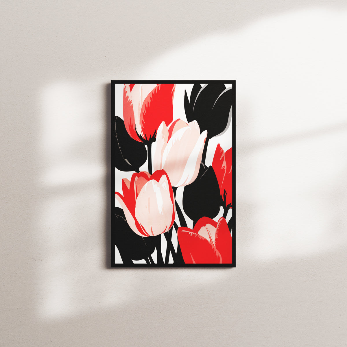 vivid tulip display — black frame